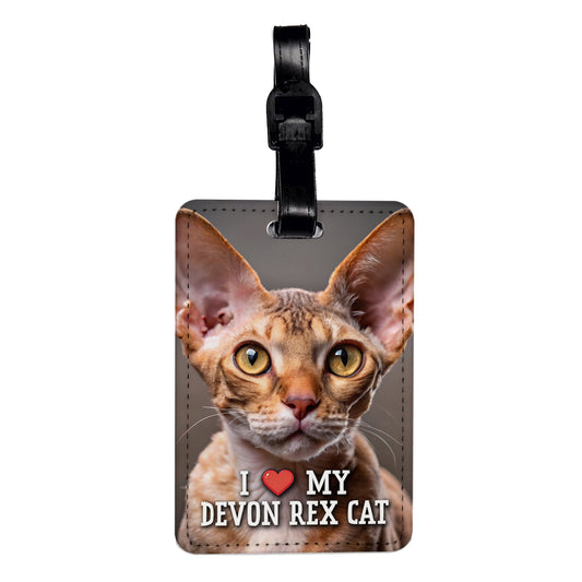 I Love My Devon Rex Cat Heart Travel Faux Leather Luggage Tag