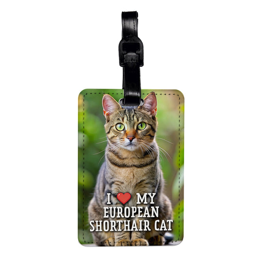 I Love My European Shorthair Cat Heart Travel Faux Leather Luggage Tag