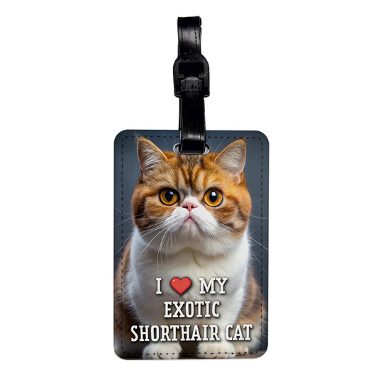 I Love My Exotic Shorthair Cat Heart Travel Faux Leather Luggage Tag