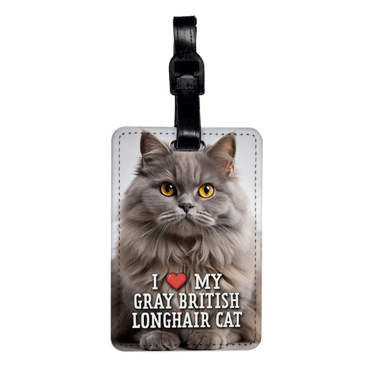 I Love My Gray British Longhair Cat Heart Travel Faux Leather Luggage Tag