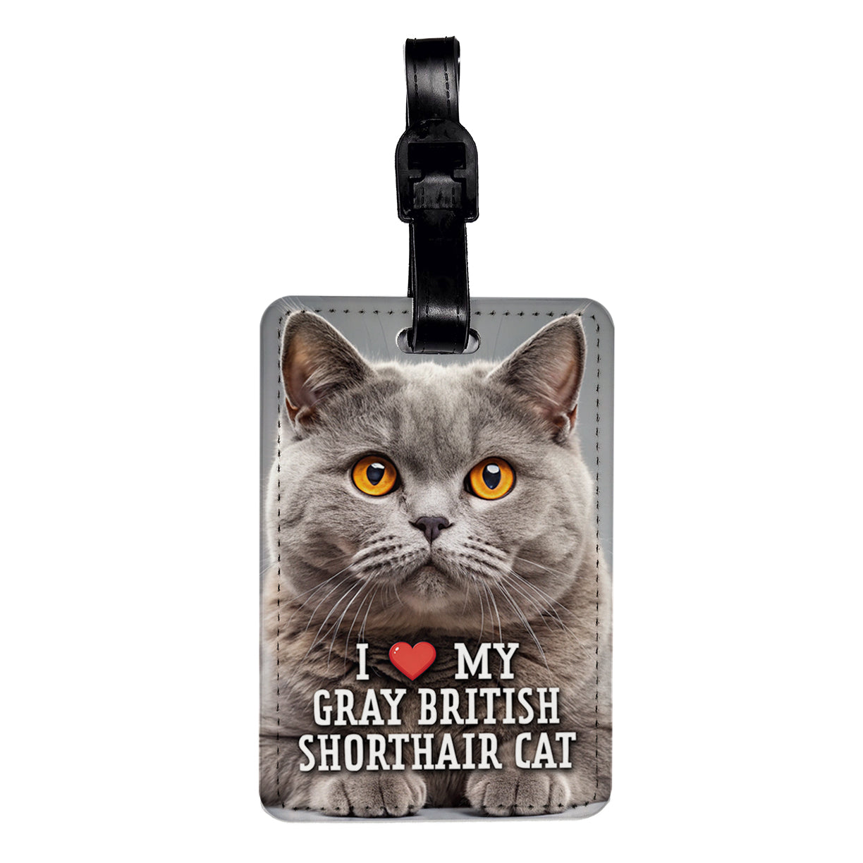 I Love My Gray British Shorthair Cat Heart Travel Faux Leather Luggage Tag