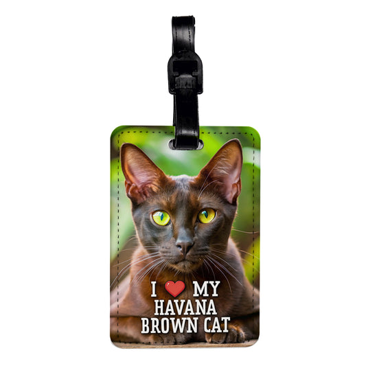 I Love My Havana Brown Cat Heart Travel Faux Leather Luggage Tag