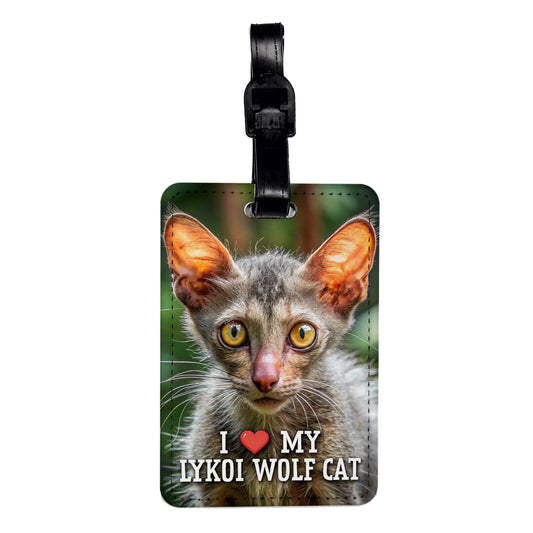I Love My Lykoi Wolf Cat Heart Travel Faux Leather Luggage Tag