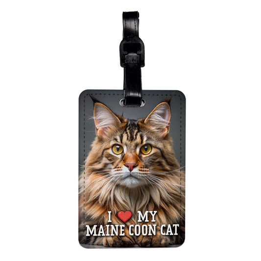 I Love My Maine Coon Cat Heart Travel Faux Leather Luggage Tag