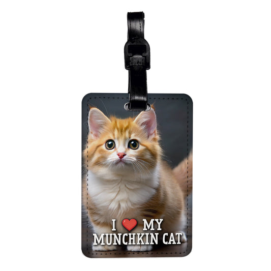 I Love My Munchkin Cat Heart Travel Faux Leather Luggage Tag