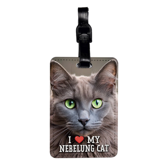 I Love My Nebelung Cat Heart Travel Faux Leather Luggage Tag