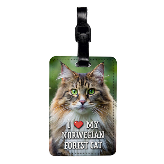 I Love My Norwegian Forest Cat Heart Travel Faux Leather Luggage Tag