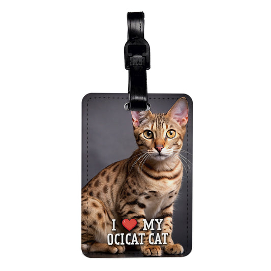I Love My Ocicat Cat Heart Travel Faux Leather Luggage Tag