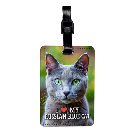 I Love My Russian Blue Cat Heart Travel Faux Leather Luggage Tag