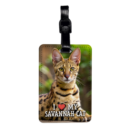 I Love My Savannah Cat Heart Travel Faux Leather Luggage Tag