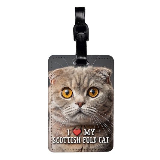 I Love My Scottish Fold Cat Heart Travel Faux Leather Luggage Tag
