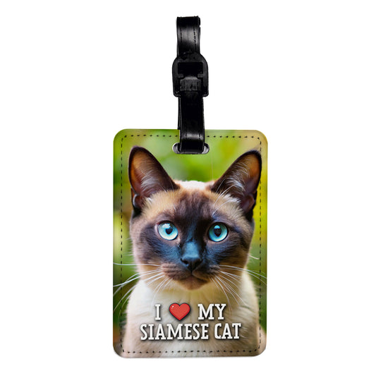I Love My Siamese Cat Heart Travel Faux Leather Luggage Tag