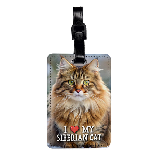 I Love My Siberian Cat Heart Travel Faux Leather Luggage Tag