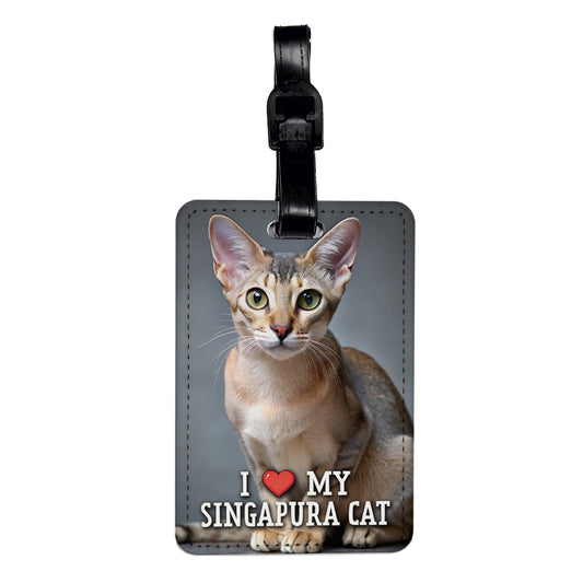 I Love My Singapura Cat Heart Travel Faux Leather Luggage Tag