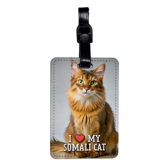 I Love My Somali Cat Heart Travel Faux Leather Luggage Tag