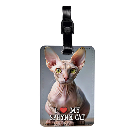 I Love My Sphynx Cat Heart Travel Faux Leather Luggage Tag
