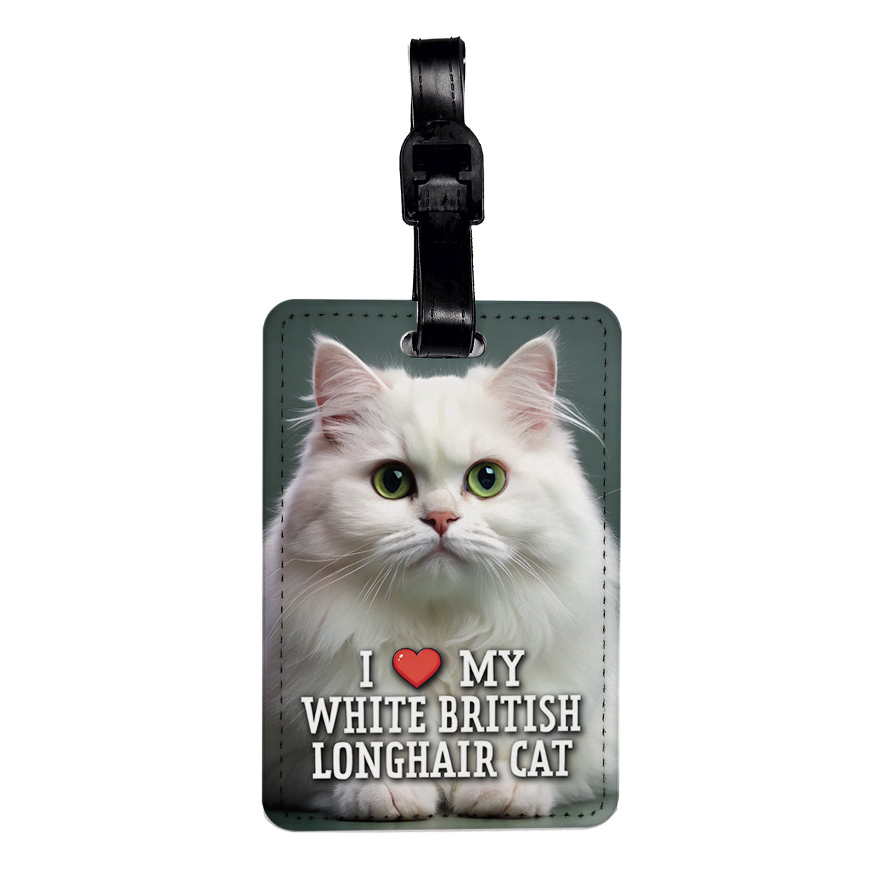 I Love My White British Longhair Cat Heart Travel Faux Leather Luggage Tag