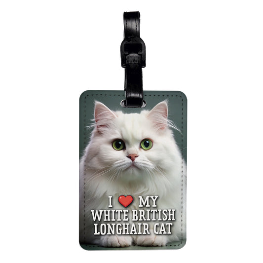 I Love My White British Longhair Cat Heart Travel Faux Leather Luggage Tag