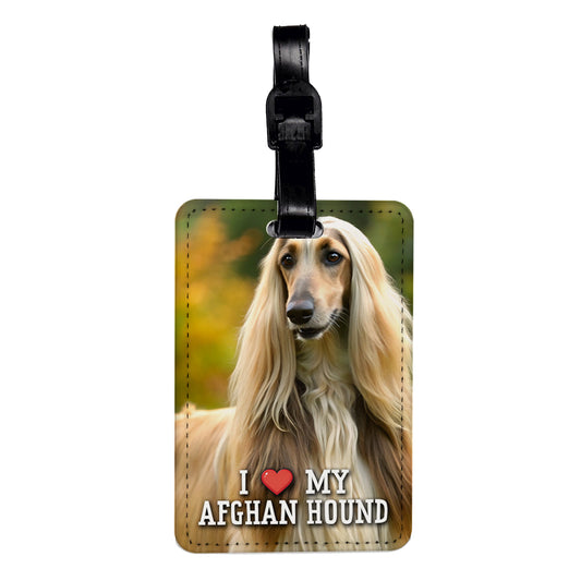 I Love My Afghan Hound Dog Heart Travel Faux Leather Luggage Tag