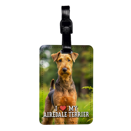 I Love My Airedale Terrier Dog Heart Travel Faux Leather Luggage Tag