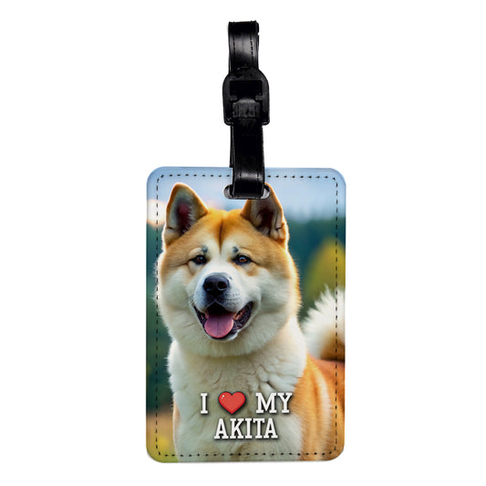 I Love My Akita Dog Heart Travel Faux Leather Luggage Tag