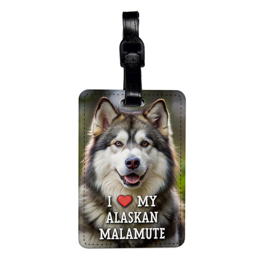 I Love My Alaskan Malamute Dog Heart Travel Faux Leather Luggage Tag