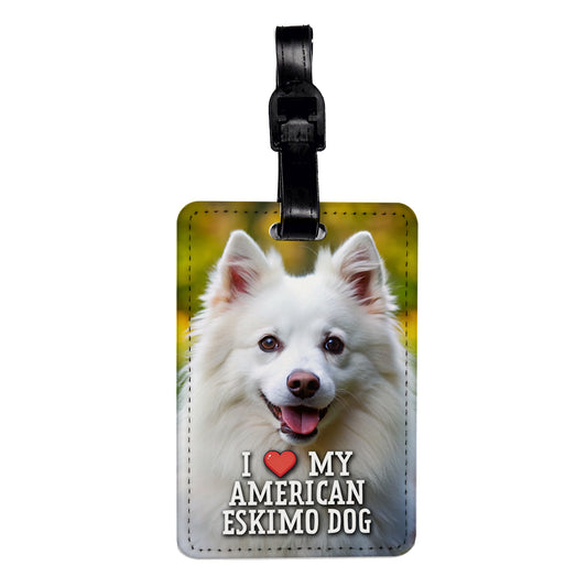 I Love My American Eskimo Dog Heart Travel Faux Leather Luggage Tag