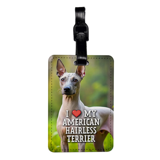 I Love My American Hairless Terrier Dog Heart Travel Faux Leather Luggage Tag