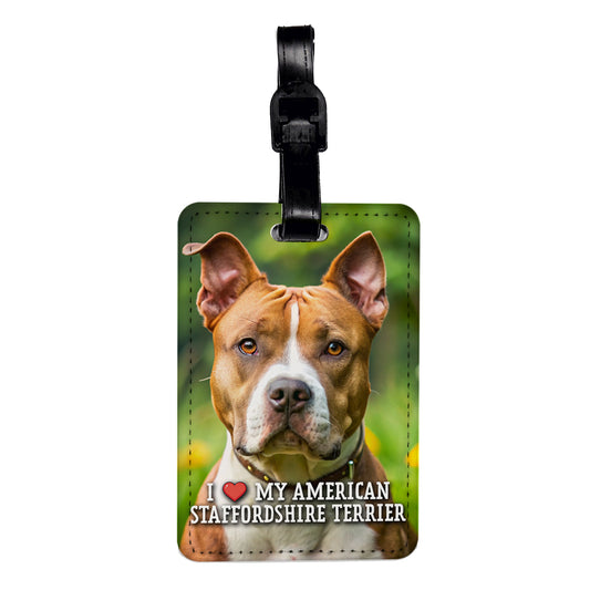 I Love My American Staffordshire Terrier Dog Heart Travel Faux Leather Luggage Tag