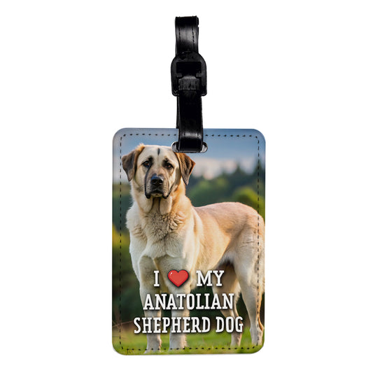 I Love My Anatolian Shepherd Dog Heart Travel Faux Leather Luggage Tag