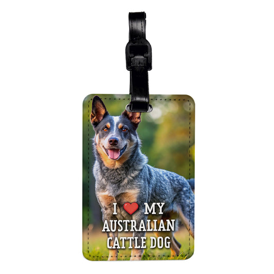I Love My Australian Cattle Dog Heart Travel Faux Leather Luggage Tag