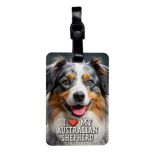 I Love My Australian Shepherd Dog Heart Travel Faux Leather Luggage Tag