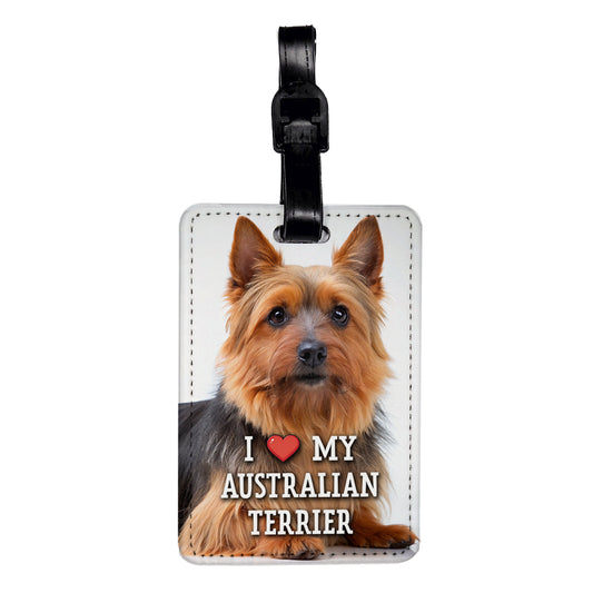 I Love My Australian Terrier Dog Heart Travel Faux Leather Luggage Tag