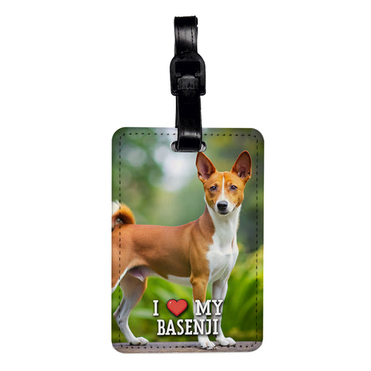 I Love My Basenji Dog Heart Travel Faux Leather Luggage Tag