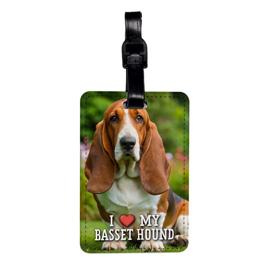 I Love My Basset Hound Dog Heart Travel Faux Leather Luggage Tag