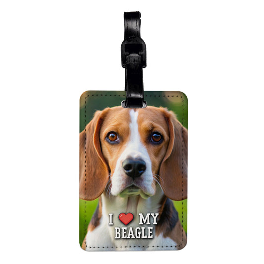 I Love My Beagle Dog Heart Travel Faux Leather Luggage Tag