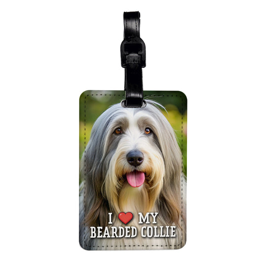 I Love My Bearded Collie Dog Heart Travel Faux Leather Luggage Tag