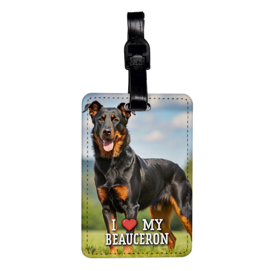 I Love My Beauceron Dog Heart Travel Faux Leather Luggage Tag