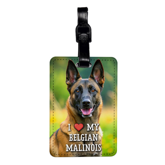 I Love My Belgian Malinois Dog Heart Travel Faux Leather Luggage Tag