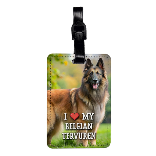 I Love My Belgian Tervuren Dog Heart Travel Faux Leather Luggage Tag