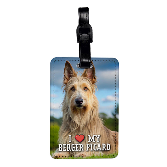 I Love My Berger Picard Dog Heart Travel Faux Leather Luggage Tag