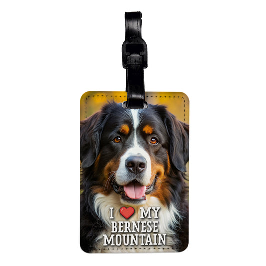 I Love My Bernese Mountain Dog Heart Travel Faux Leather Luggage Tag