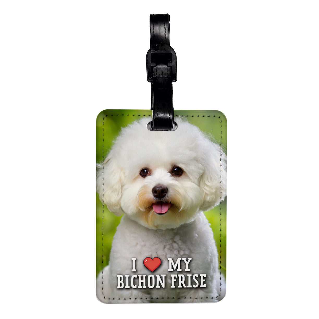 I Love My Bichon Frise Dog Heart Travel Faux Leather Luggage Tag