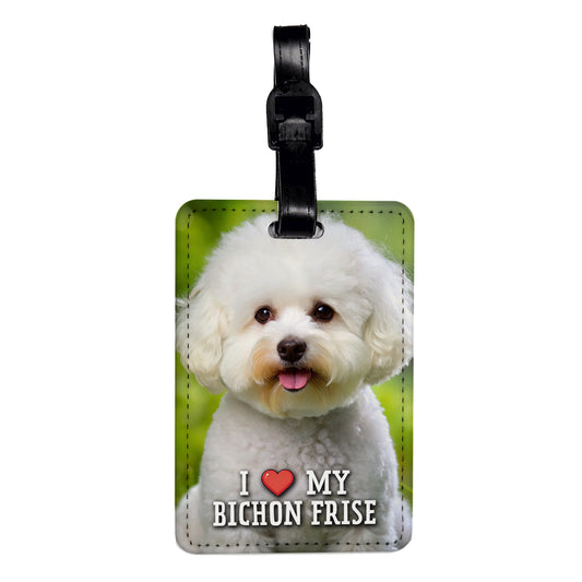 I Love My Bichon Frise Dog Heart Travel Faux Leather Luggage Tag