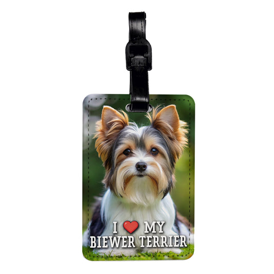 I Love My Biewer Terrier Dog Heart Travel Faux Leather Luggage Tag