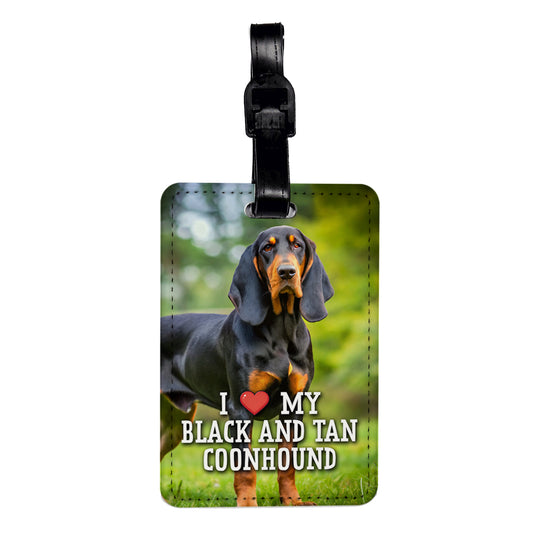 I Love My Black And Tan Coonhound Dog Heart Travel Faux Leather Luggage Tag