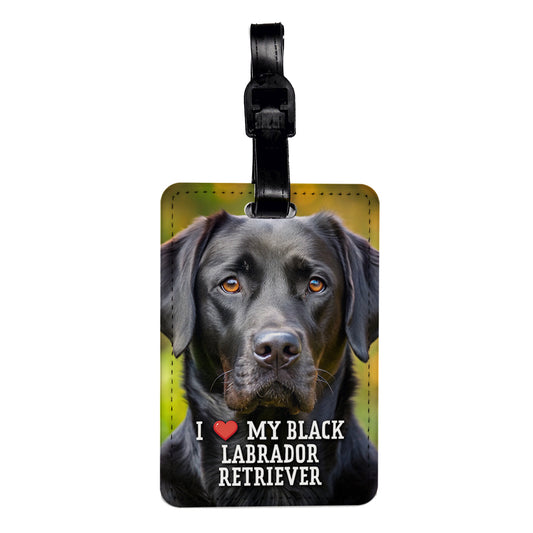 I Love My Black Labrador Retriever Dog Heart Travel Faux Leather Luggage Tag