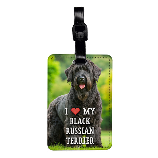 I Love My Black Russian Terrier Dog Heart Travel Faux Leather Luggage Tag