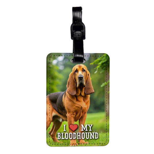 I Love My Bloodhound Dog Heart Travel Faux Leather Luggage Tag