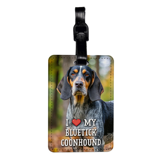 I Love My Bluetick Coonhound Dog Heart Travel Faux Leather Luggage Tag